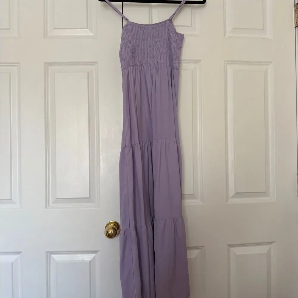 Lilac Tiered Maxi Dress with Smocked Bodice